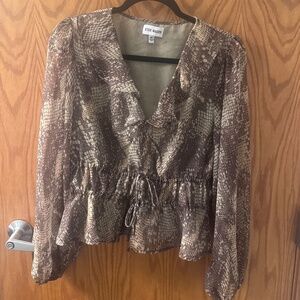 Steve Madden Snake Print Ruffle Blouse Size M